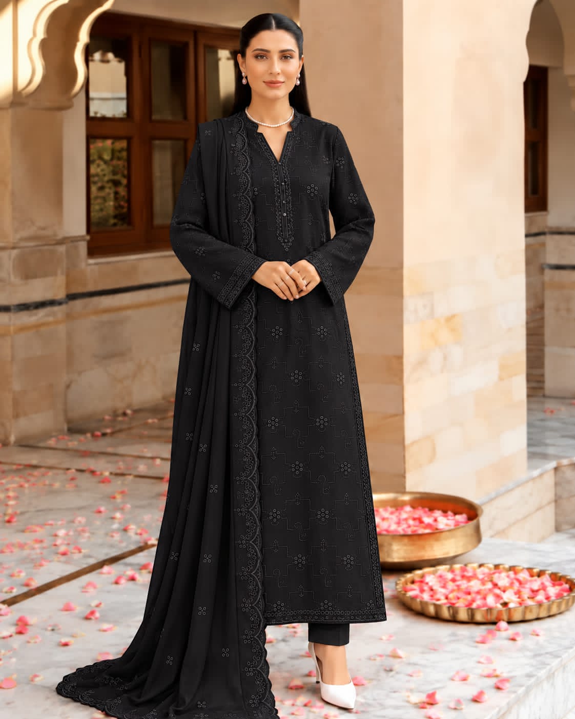 Dhanak embroidered luxury unstitched 3pc suit